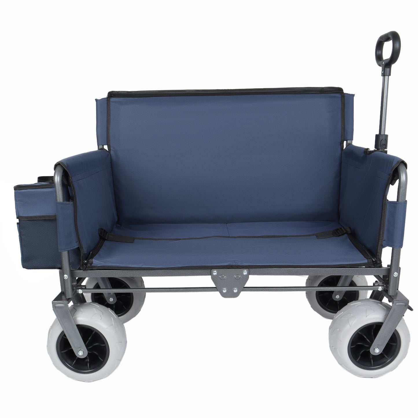 3-in-1 Folding Wagon with Bench Seat – patent protection, 500lbs Capacity, 9"x4" Beach Tires for Camping & Beach, dark blue
