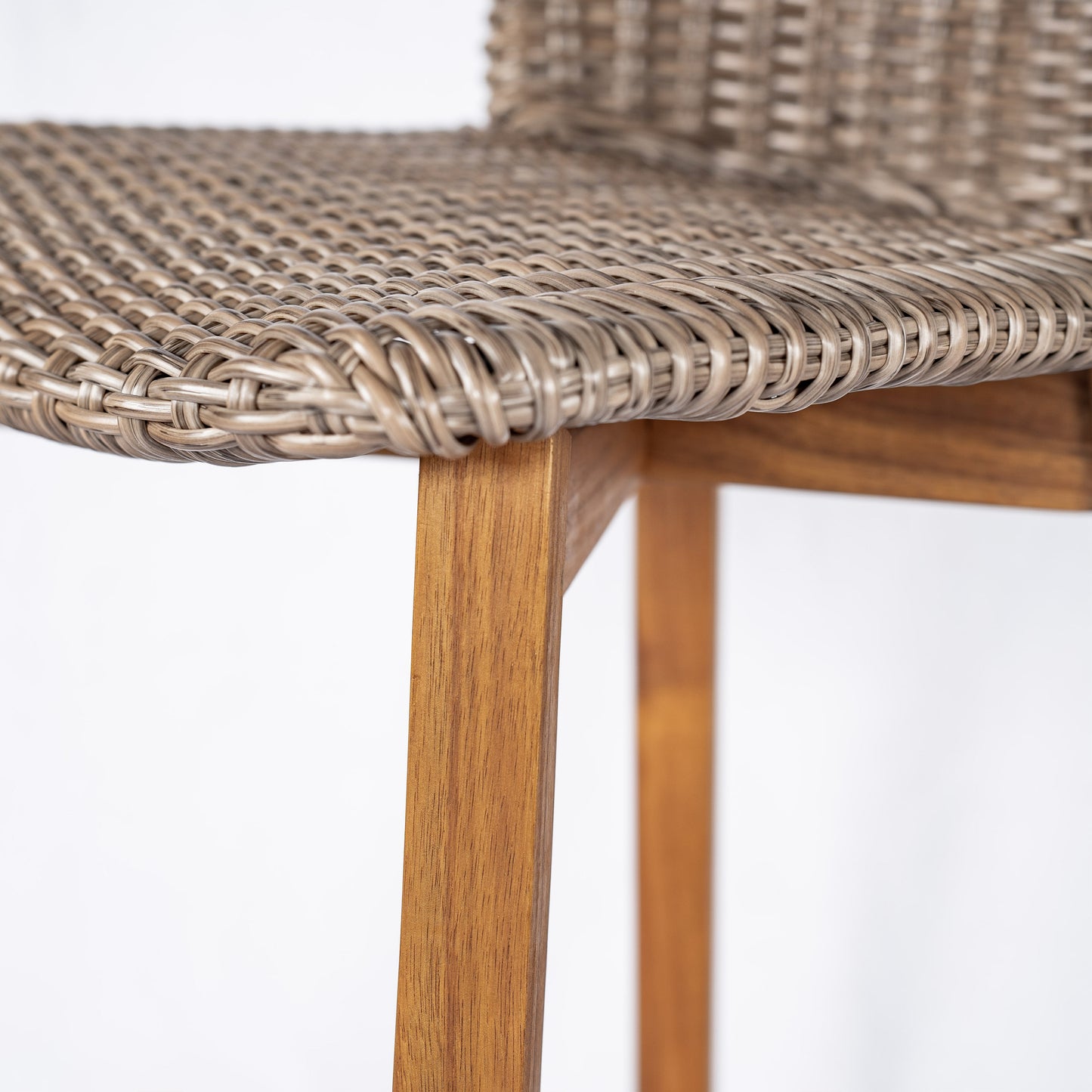 Lymington Outdoor Bar Stool, Teak Finished Wood with Light Brown Wicker, Set of 2