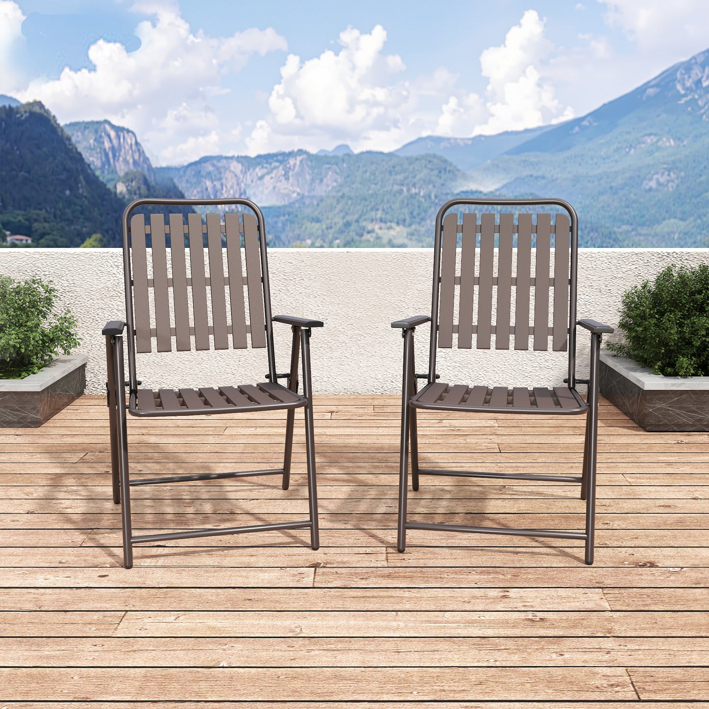 BROWN - [Instant Setup] 2-Piece Folding Chair, No Assembly Required, 350lb Capacity, Rust-Resistant & Stain-Proof for Balcony/Garden