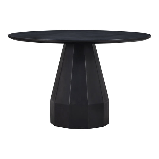 Outdoor Dining Table for 4, Round Concrete Top, Geometric Base, Black