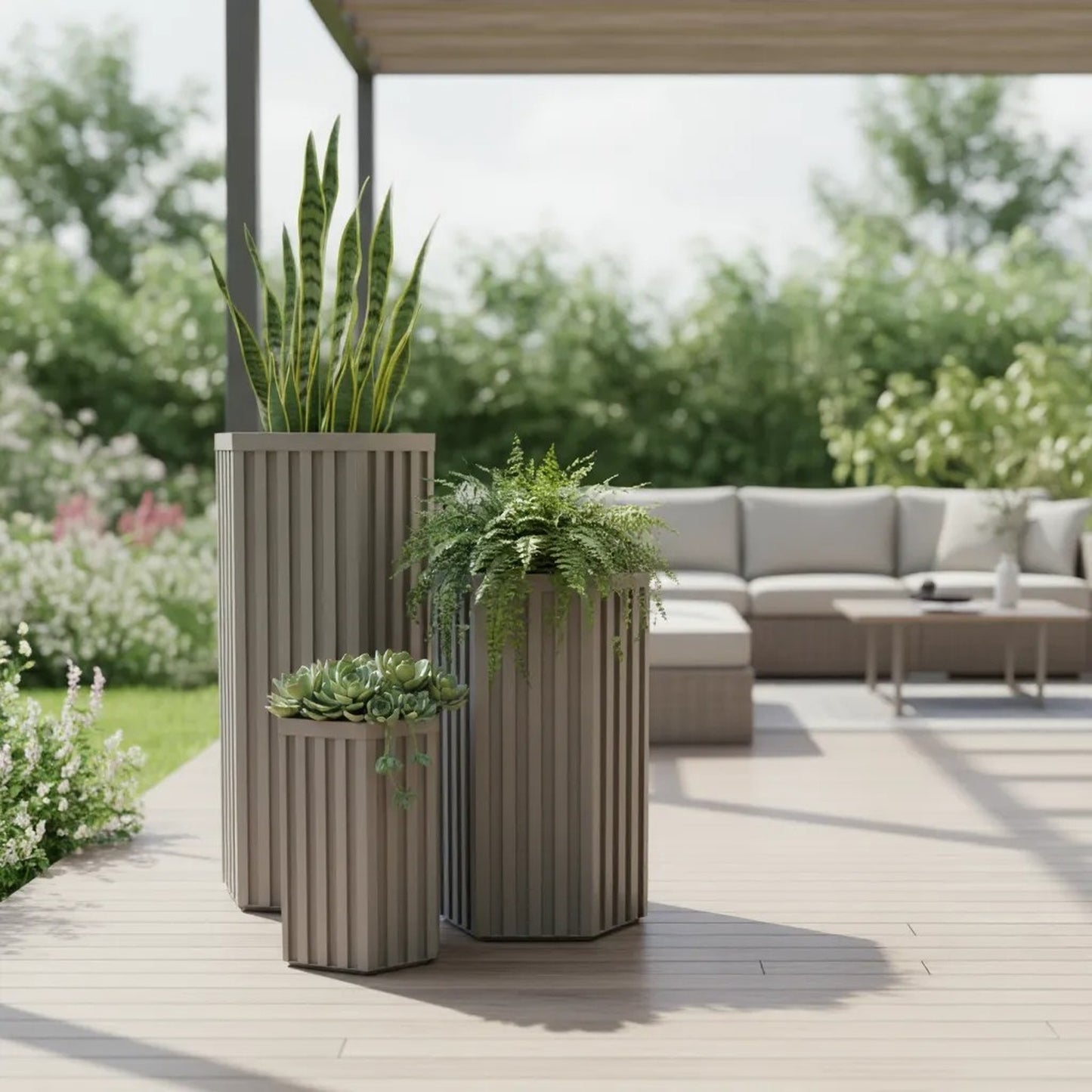 Hexagon Column Planter LG - Grey Brown