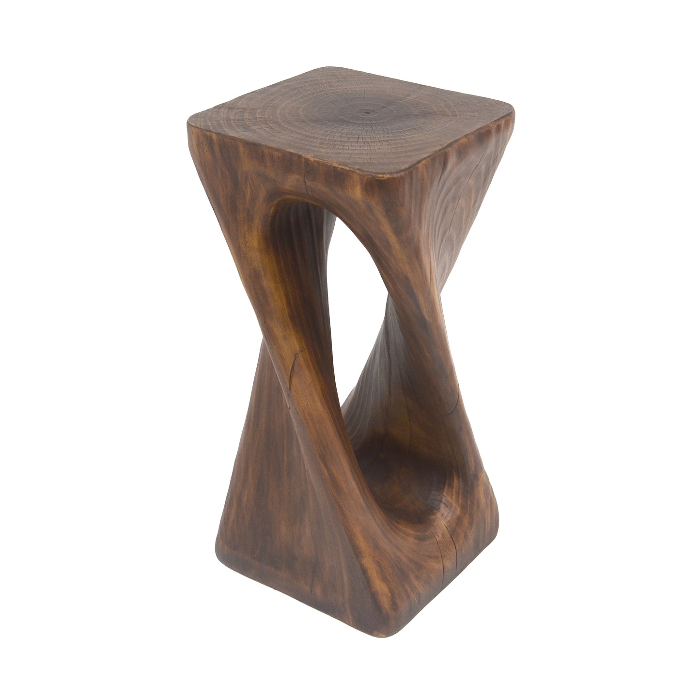 Outdoor Side Table,Twist Shape End Table,Decorative Accent Table,Garden Stool Table for Patio Balcony Beach Pool Side,Lightweight Concrete,Wood Like Texture,Antique brown Color