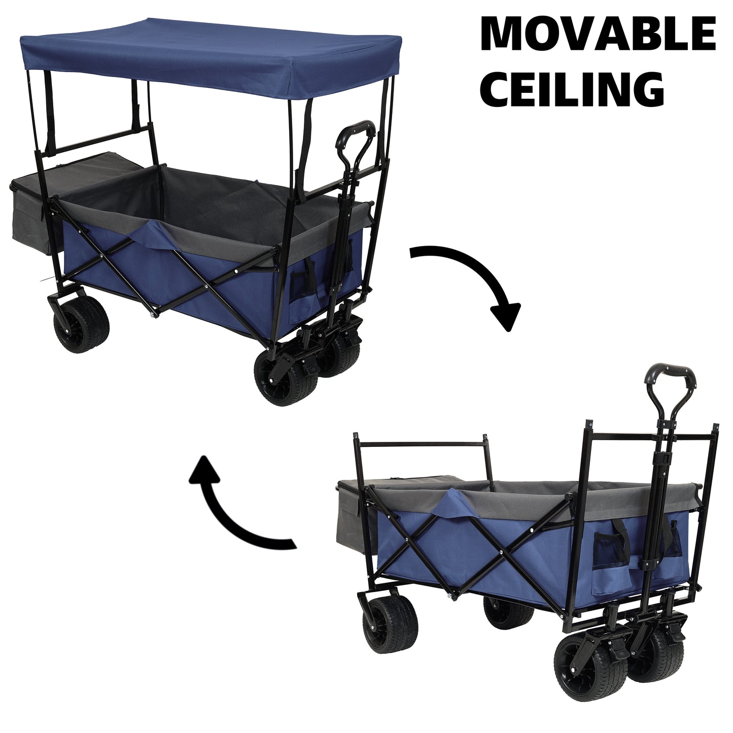 480Lbs Collapsible Wagon with Canopy,Wagon Stroller with 7" All-Terrain Wheels, Lightweight Foldable Wagon, Large Capacity for Camping, Shopping, Sports, and Garden Use, Dark blue with mosquito net
