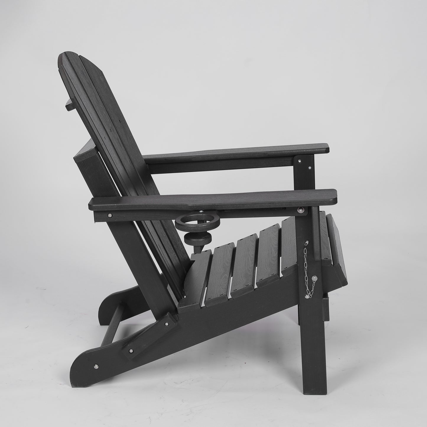 HDPE Folding Adirondack Chair with Dual Cup Holder - Composite Adirondack Chair with Wood Texture- Black