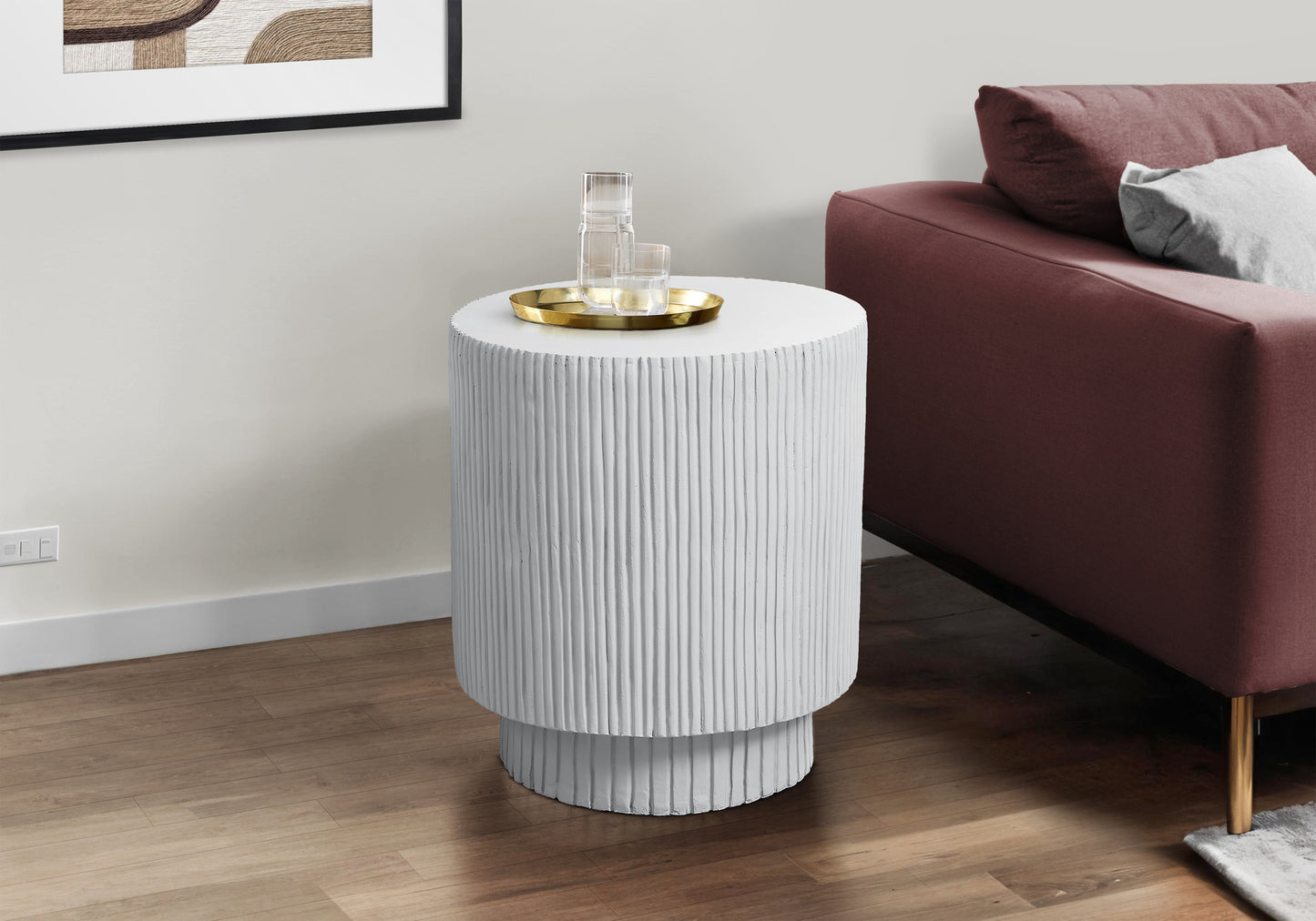 Accent Table, 25"h, Indoor Or Outdoor, Bedroom, End, Living Room, Nightstand, Round, Side Table, White, Contemporary, Modern