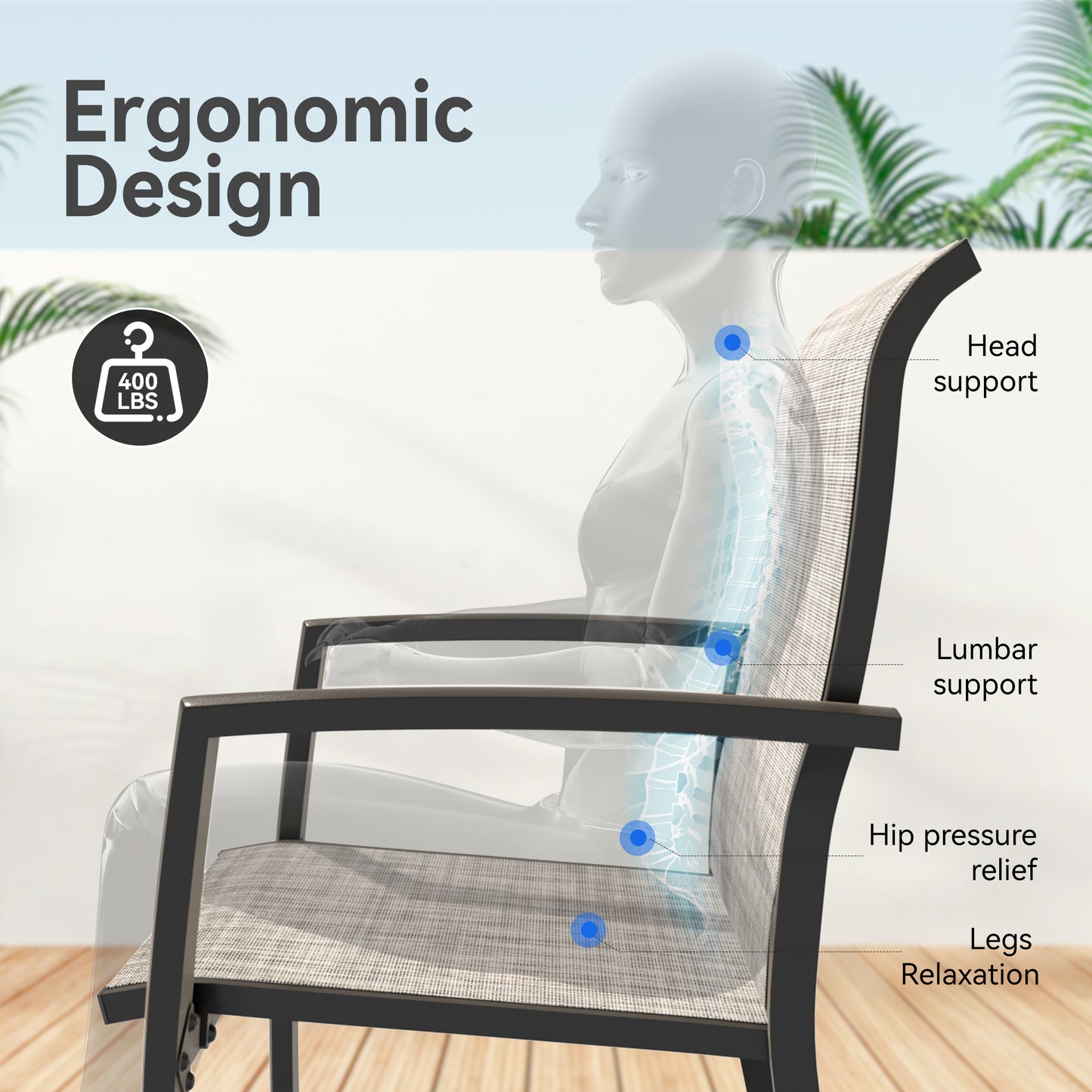 VRSHWO Garden Patio Chairs Set of 2, All Weather Metal Outdoor Dining Chairs , Garden, Poolsides, Black Color Frame