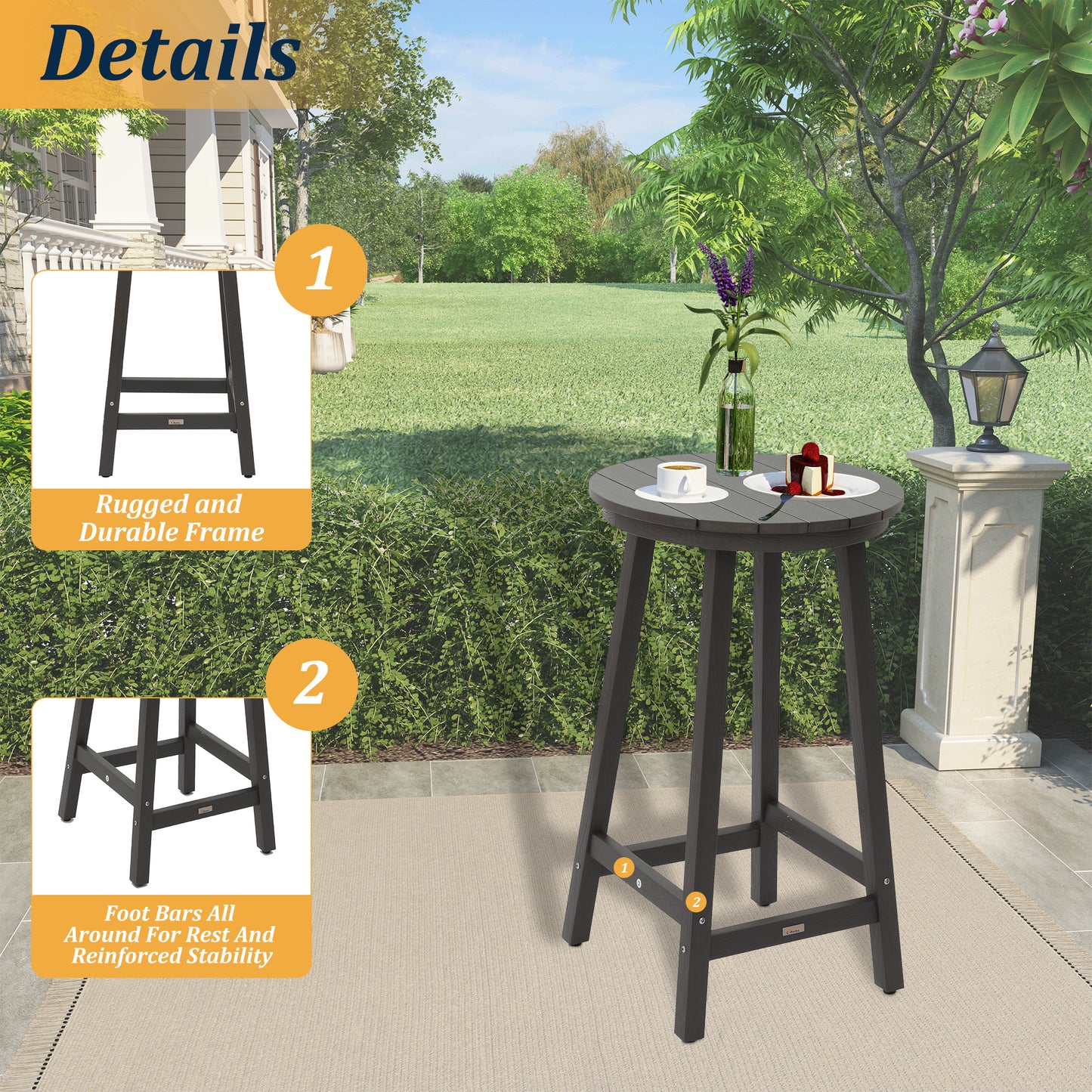 Patio Bar Table,Outdoor Bar Table for Deck,Pool(Gray)