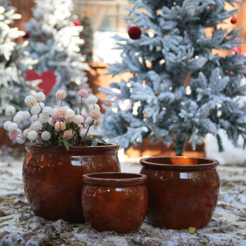 3 Pieces Modern Orange Ceramic Flowerpot, Planter for Patio, Garden or Windowsills