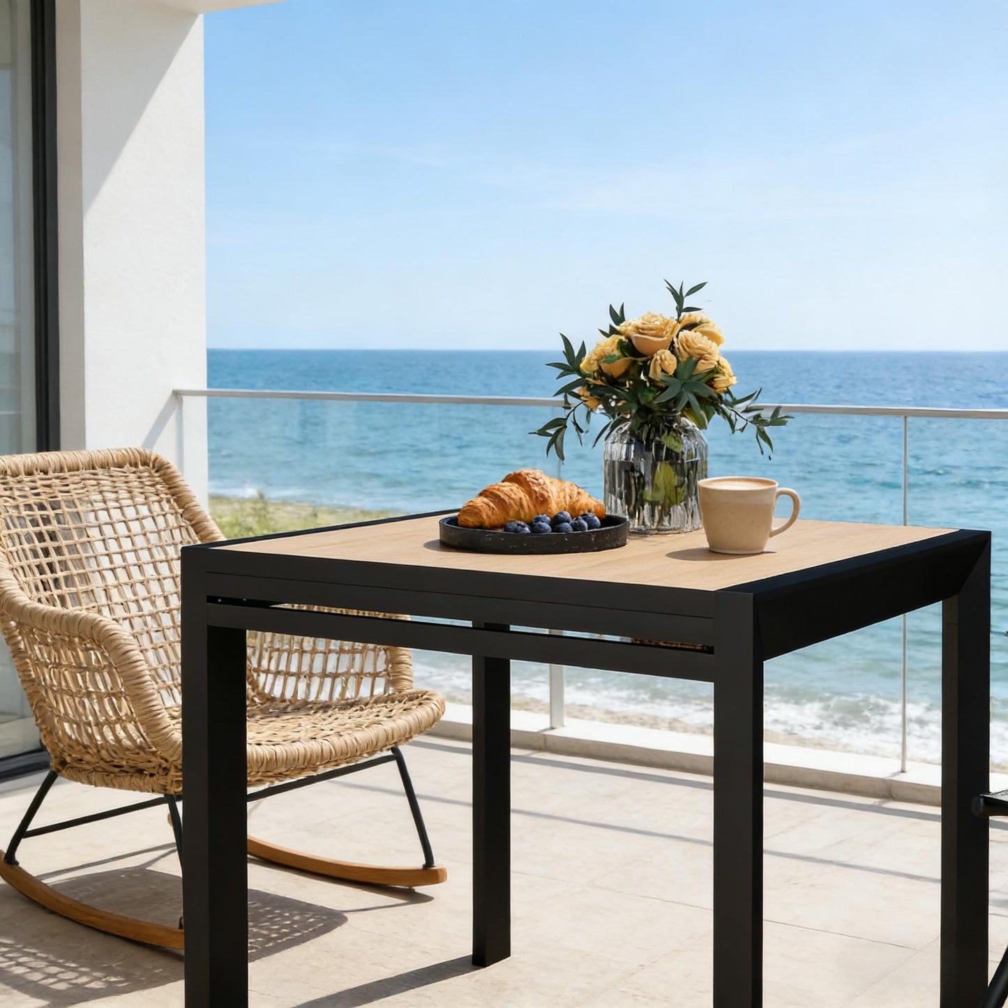 Modern Style Outdoor Dining Table,Expandable Outdoor Table,Stylish Slatted Design Dining Table(Only Table)