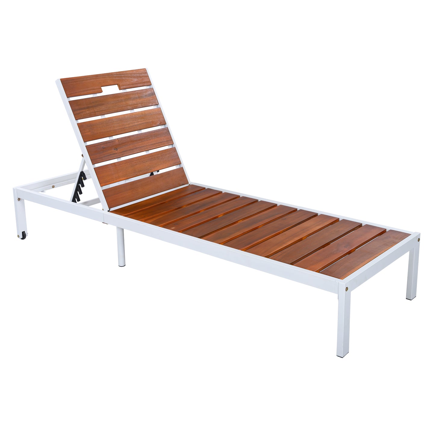 Outdoor Chaise Lounges Pool Lounge Chairs Outdoor Daybed Recliner with Adjustable Backrest for Patio, Poolside or Beach, White+Brown