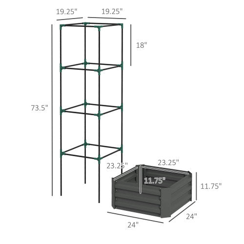 73 .5 in. x 24 in. Outdoor Planter Box with Trellis Galvanized Raised Garden Bed Open Bottom for Climbing Plants, Gray