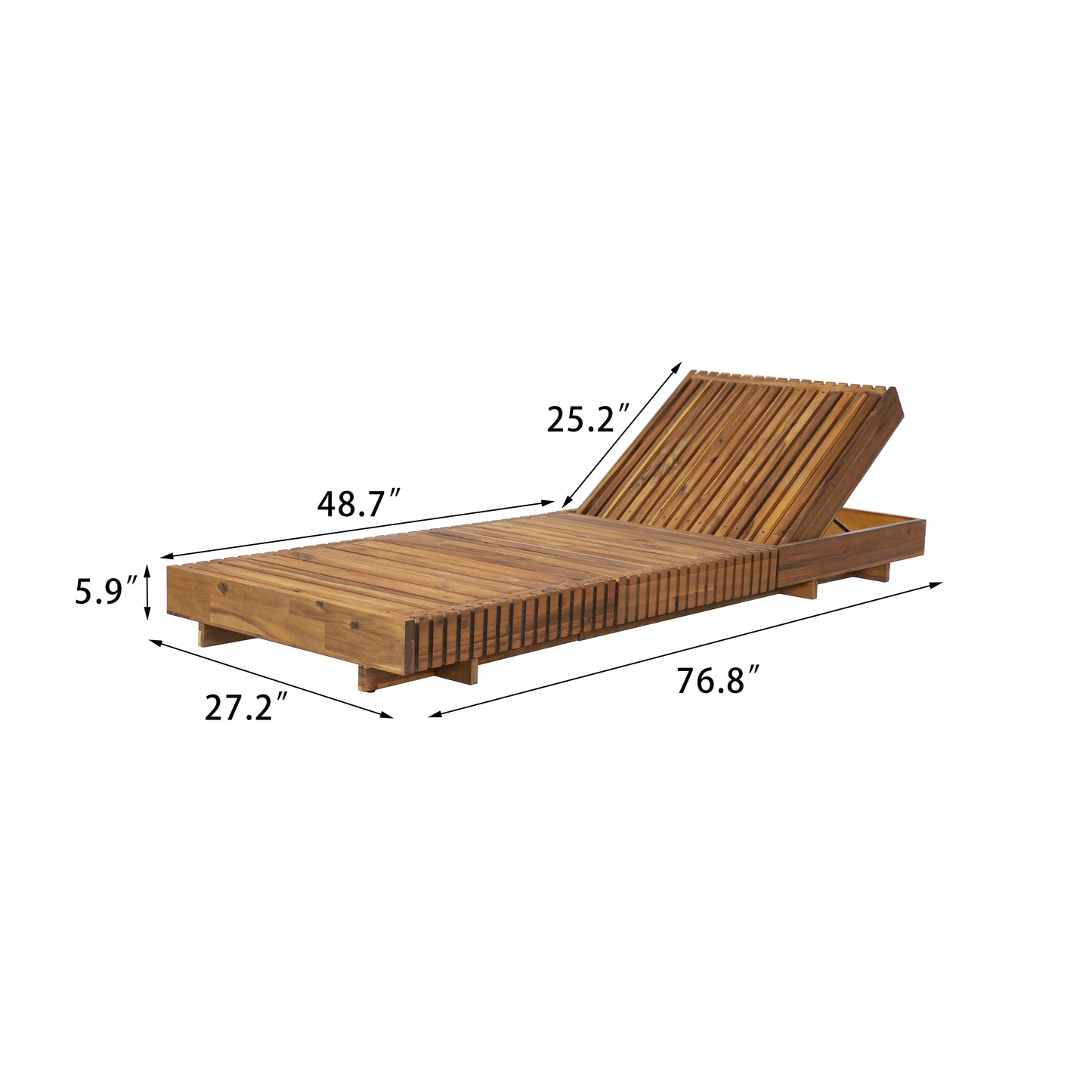 Outdoor Chaise Lounge Chair with 6-Position Adjustable Backrest,Acacia solid wood,TEAK COLOR (Only LOUGNE FRAME, Not include Cushion)