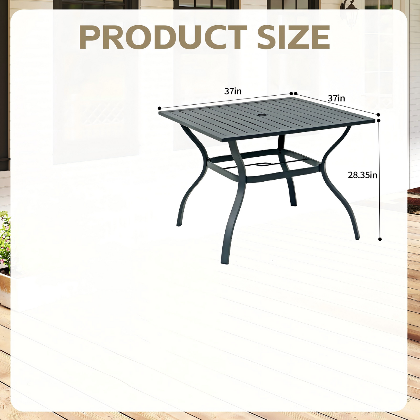 37" Square Metal Table with Umbrella Hole(Table only)