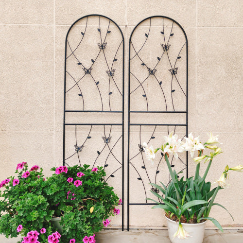 71in. Outdoor Garden Butterfly Decorative Black Metal Climbing Plant Flower Trellis, 4 Pieces