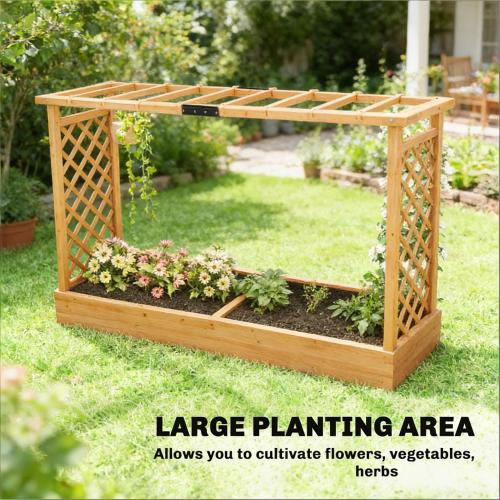 69.7 in. x 15.7 in. x 9.1 in. Natural Wood Galvanized Raised Garden Bed, Wood Planter Box with a unique arched trellis