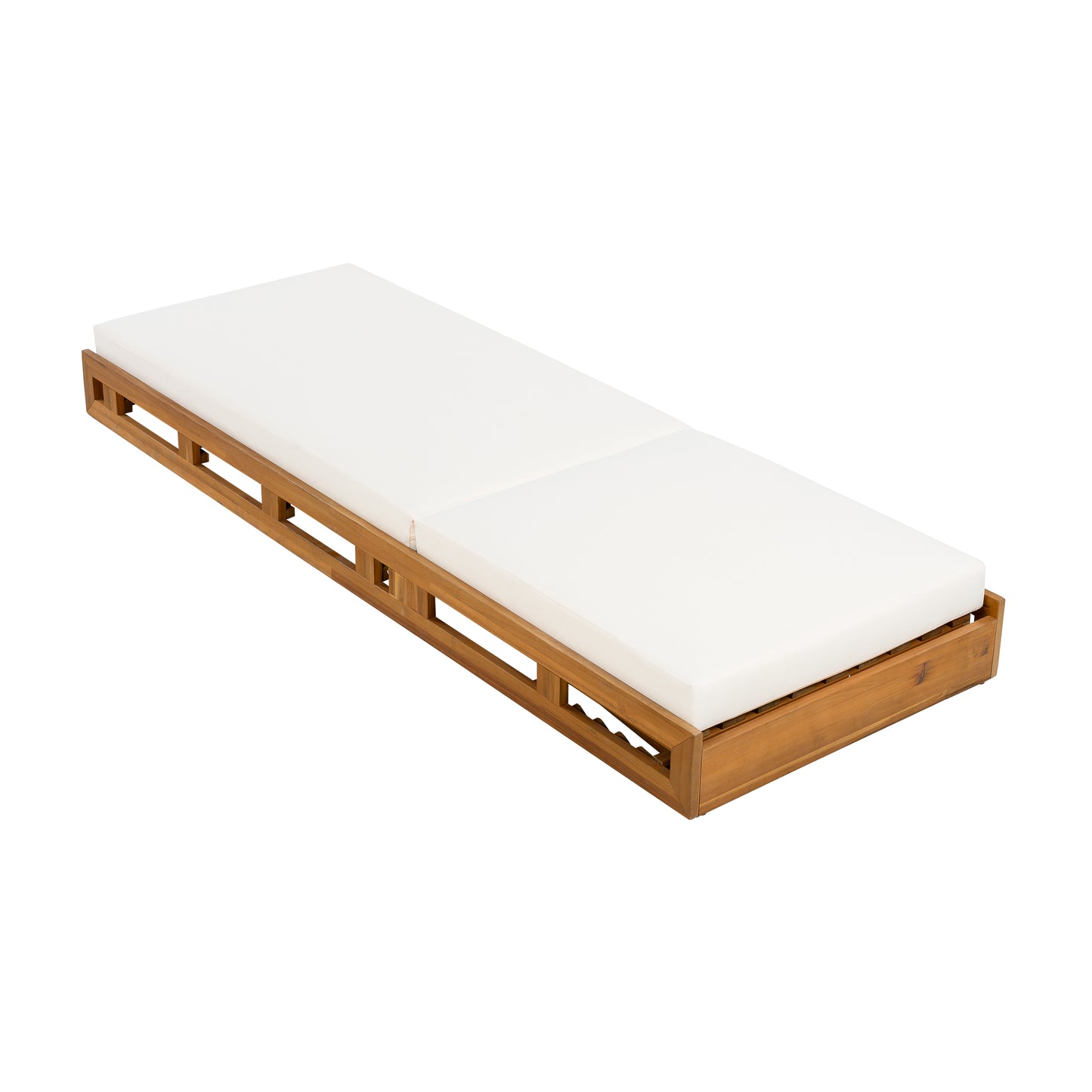 LOUNGE CHAISE SET, ACACIA WOOD WITH WATER-RESISTANT LOUNGE CUSHIONS (CREAM & 4 INCH THICK) - MATCHING DARK GREY VERSION AVAILABLE