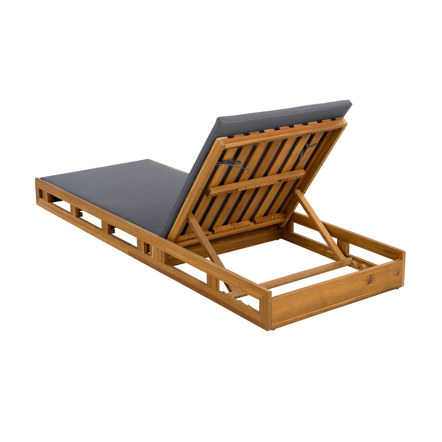 LOUNGE CHAISE SET,ACACIA WOOD WITH WATER-RESISTANT LOUNGE CUSHIONS (Dark Grey/ & 2 INCH THICK) - MATCHING CREAM/LEAF COCONUT VERSION AVAILABLE