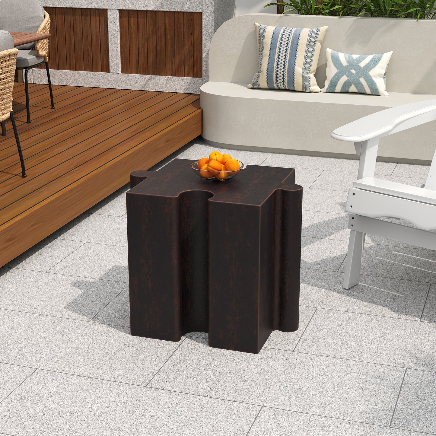 Puzzle Art Side Table, Modular Concave Edge MGO Table - Buy Singles or Combine for Custom Layouts, Indoor & Outdoor,Antique Copper Color