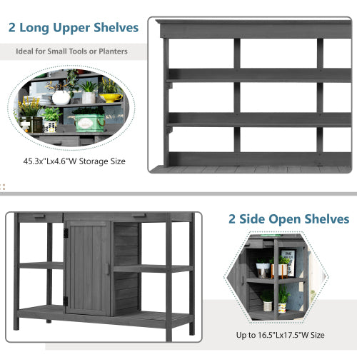 50 in. W x 66 in. H Gray Outdoor Farmhouse Fir Wood Garden Potting Bench Table with Drawers and Cabinet
