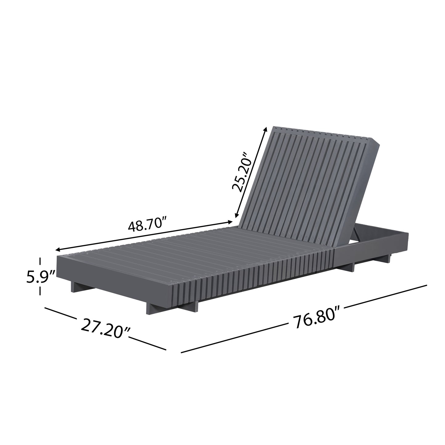 Dark Grey Acacia Solid Wood Outdoor Chaise Lounge with  Dark Grey 3-Fold Water-Repellent Cushion, 400lbs Capacity,  Modern Patio Sun Lounger for Garden, Poolside