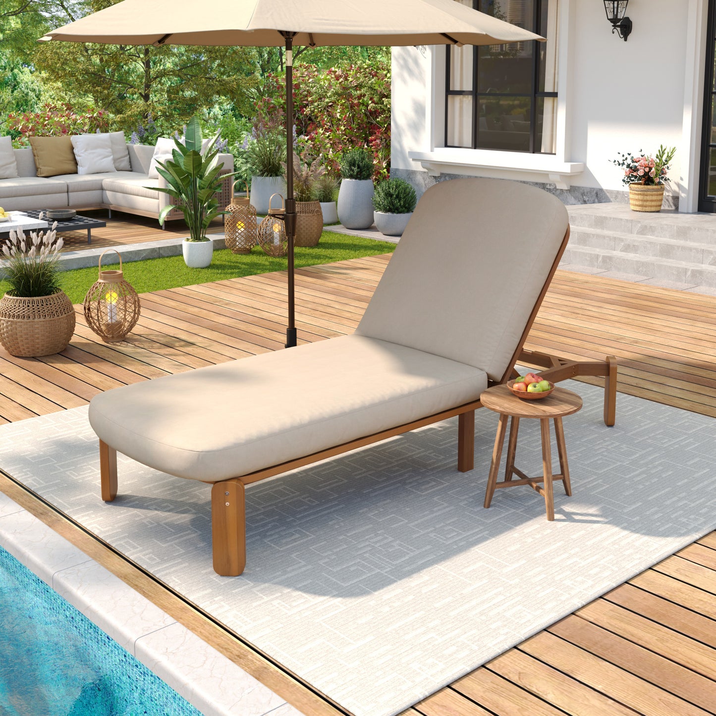 Outdoor Chaise Lounge Adjustable Patio Chaise Outdoor Reclining Chair Pool Lounge Chair with Adjustable Backrest for Patio, Poolside or Beach, Brown