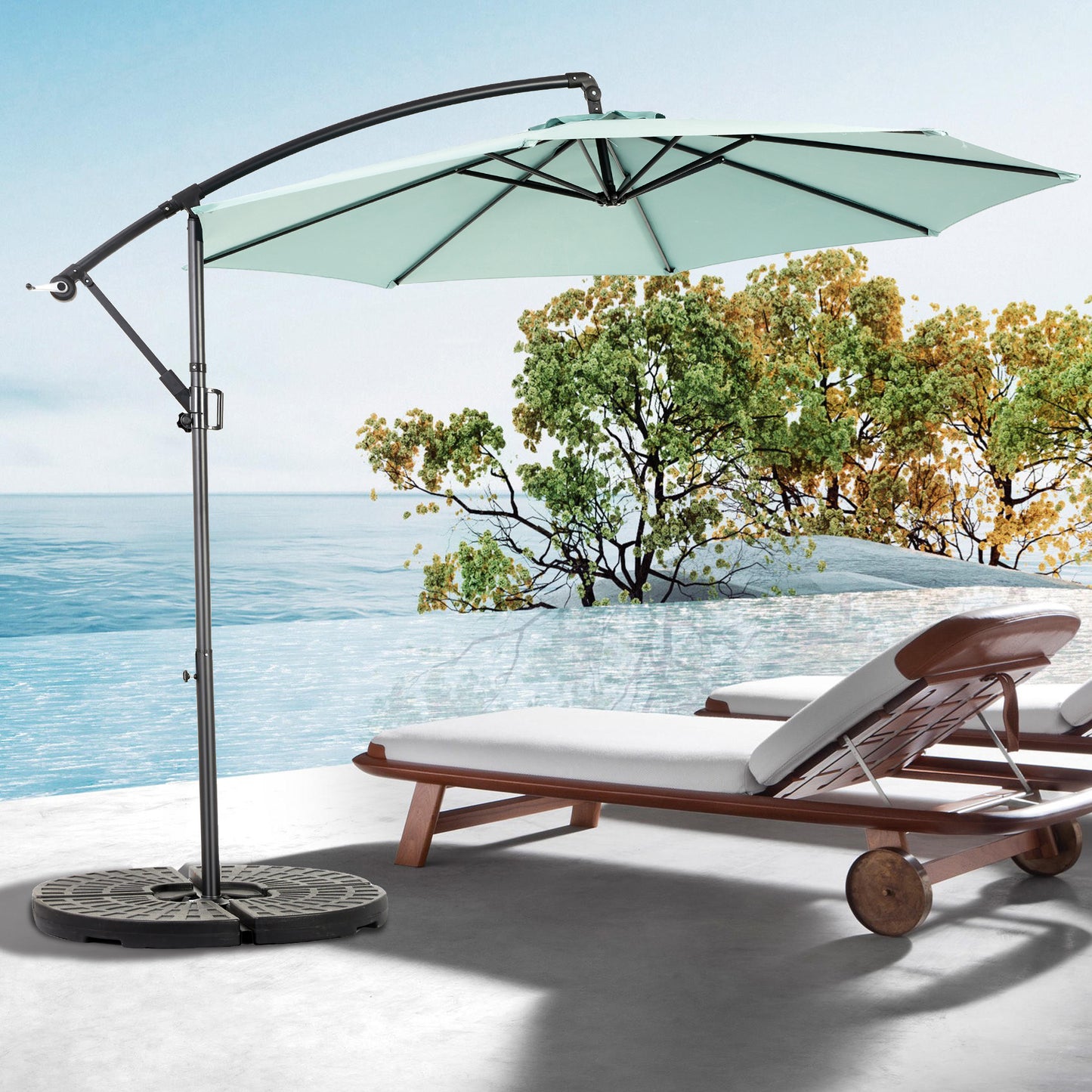 Best Choice Products 10ft Offset Hanging Market Patio Umbrella w/Easy Tilt Adjustment, Polyester Shade, 8 Ribs for Backyard, Poolside   -  ( Light green )(No Base)