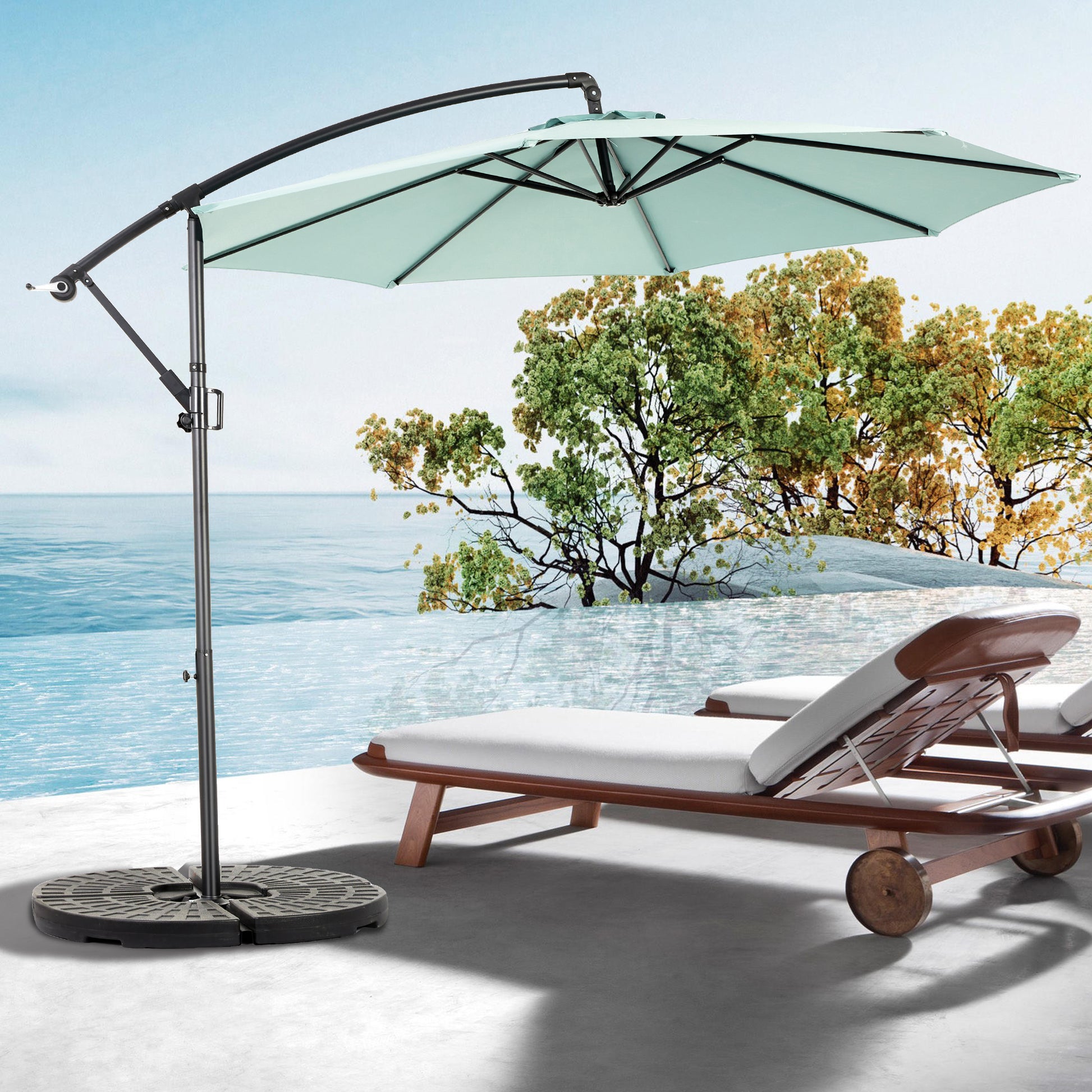 Best Choice Products 10ft Offset Hanging Market Patio Umbrella w/Easy Tilt Adjustment, Polyester Shade, 8 Ribs for Backyard, Poolside   -  ( Light green )(No Base)