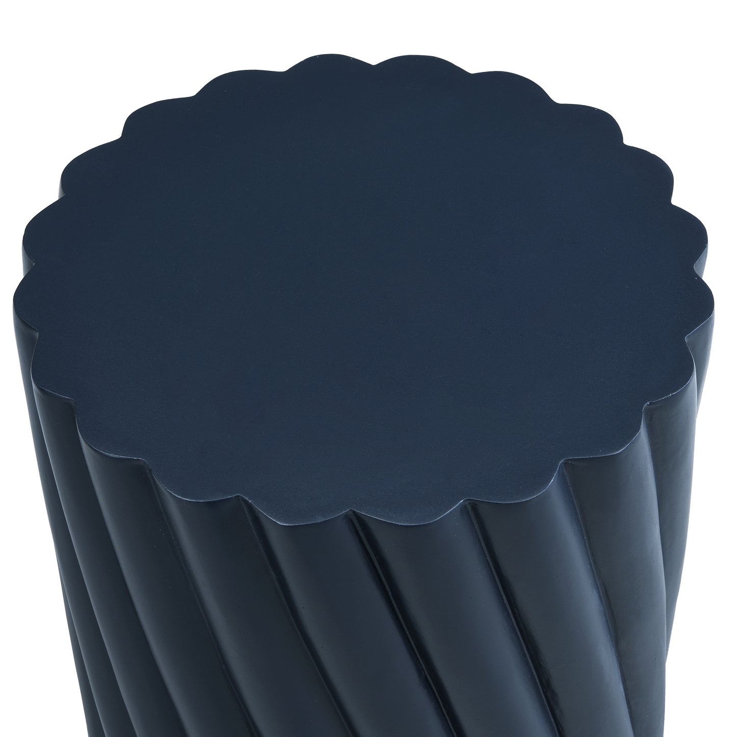 Modern Navy Blue Outdoor Table with Fluted Design - 16.02" Diameter, 18.31" H, MGO Material, 250 lbs Capacity, Assembly-Free Accent Table or Seat for Patio, Garden, or Balcony