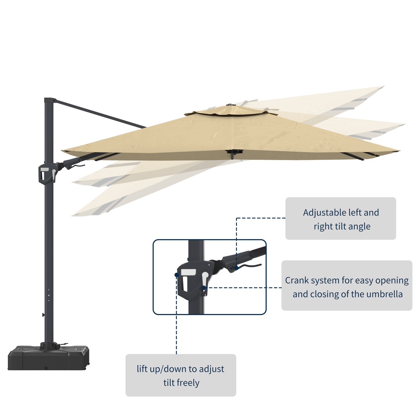 11FT Square Cantilever Patio Umbrella in Beige(without Umbrella Base)