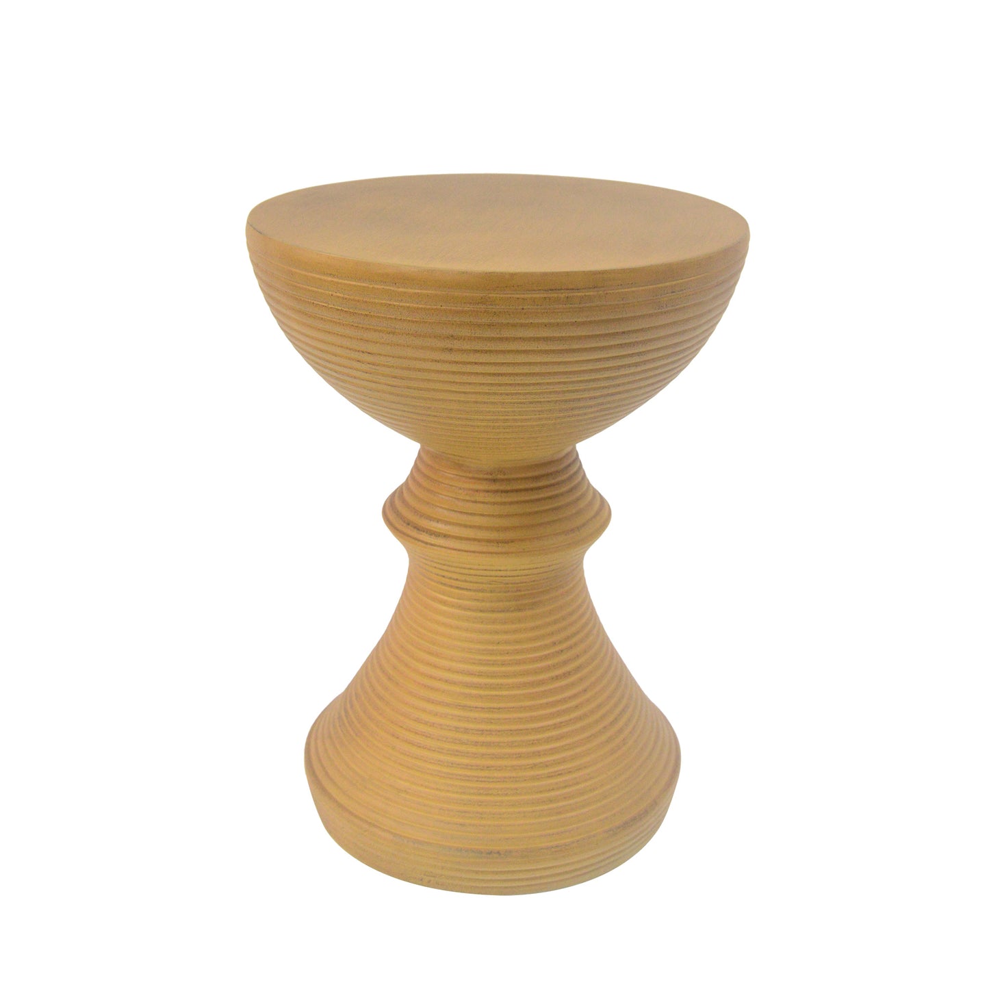 16" Ribbed Natural Concrete Outdoor Side Table with Hourglass Design – Weather-Resistant Accent for Patio, Garden, or Balcony