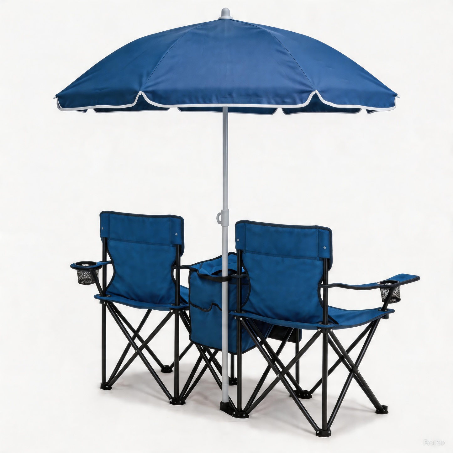 Portable Double Folding Beach Chair Set with Umbrella, 2-Person Outdoor Camping Chair with  Cup Holders, Foldable Patio Chair for Picnic, Backyard, Travel, Blue
