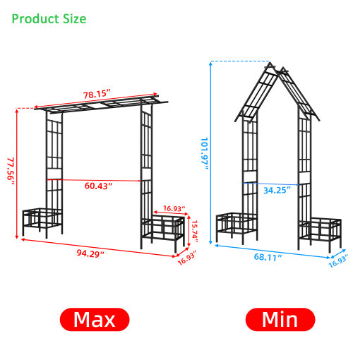 101.97 in. x 68.11 in. Grande Metal Arbor, Garden Arch Arbor Trellis, Wedding and Event Decoration, Garden Trellis
