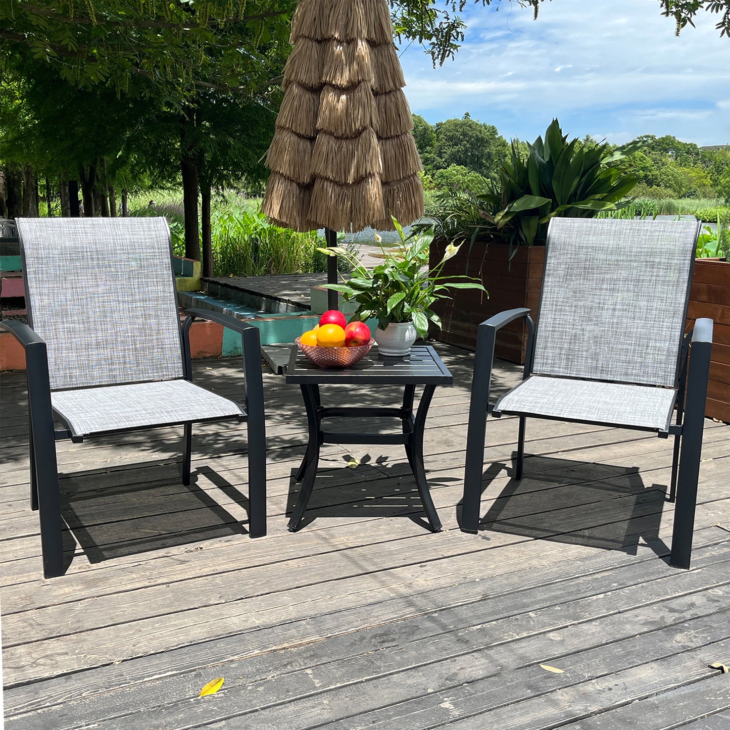 VRSHWO Garden Patio Chairs Set of 2, All Weather Metal Outdoor Dining Chairs , Garden, Poolsides, Black Color Frame