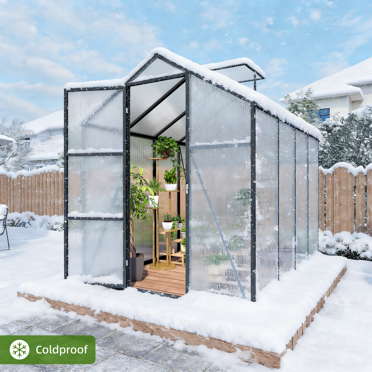 6x8FT Walk-in Outdoor Greenhouse - Polycarbonate Garden Greenhouse with Sturdy Aluminum Frame, Adjustable Vents, Lockable Door & UV Protection for Backyard