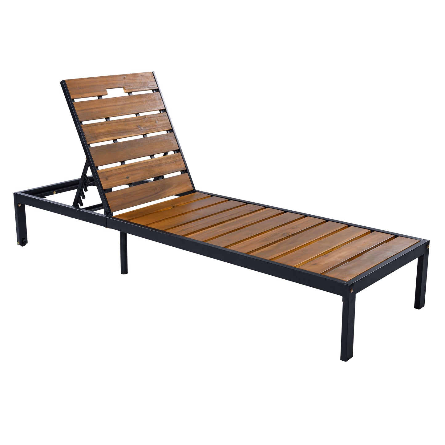 Outdoor Chaise Lounges Pool Lounge Chairs Outdoor Daybed Recliner with Adjustable Backrest for Patio, Poolside or Beach, Black+Natural