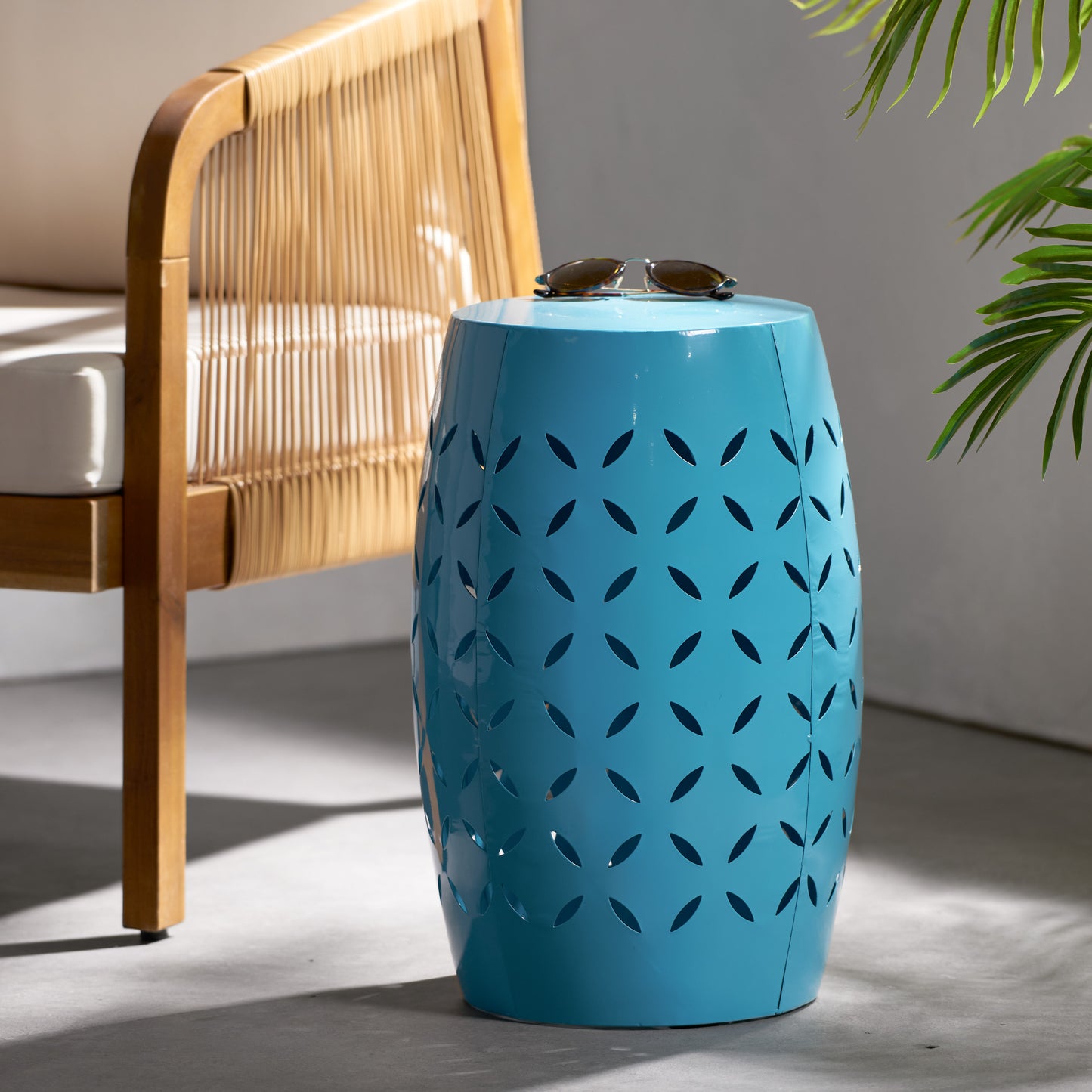 LILAC 12" Accent Side Table, Cylindrical Design End Table for Living Room, Family Room, or Entryway, Industrial Style,Coffee Side Tables for Indoor Outdoor, Blue Color