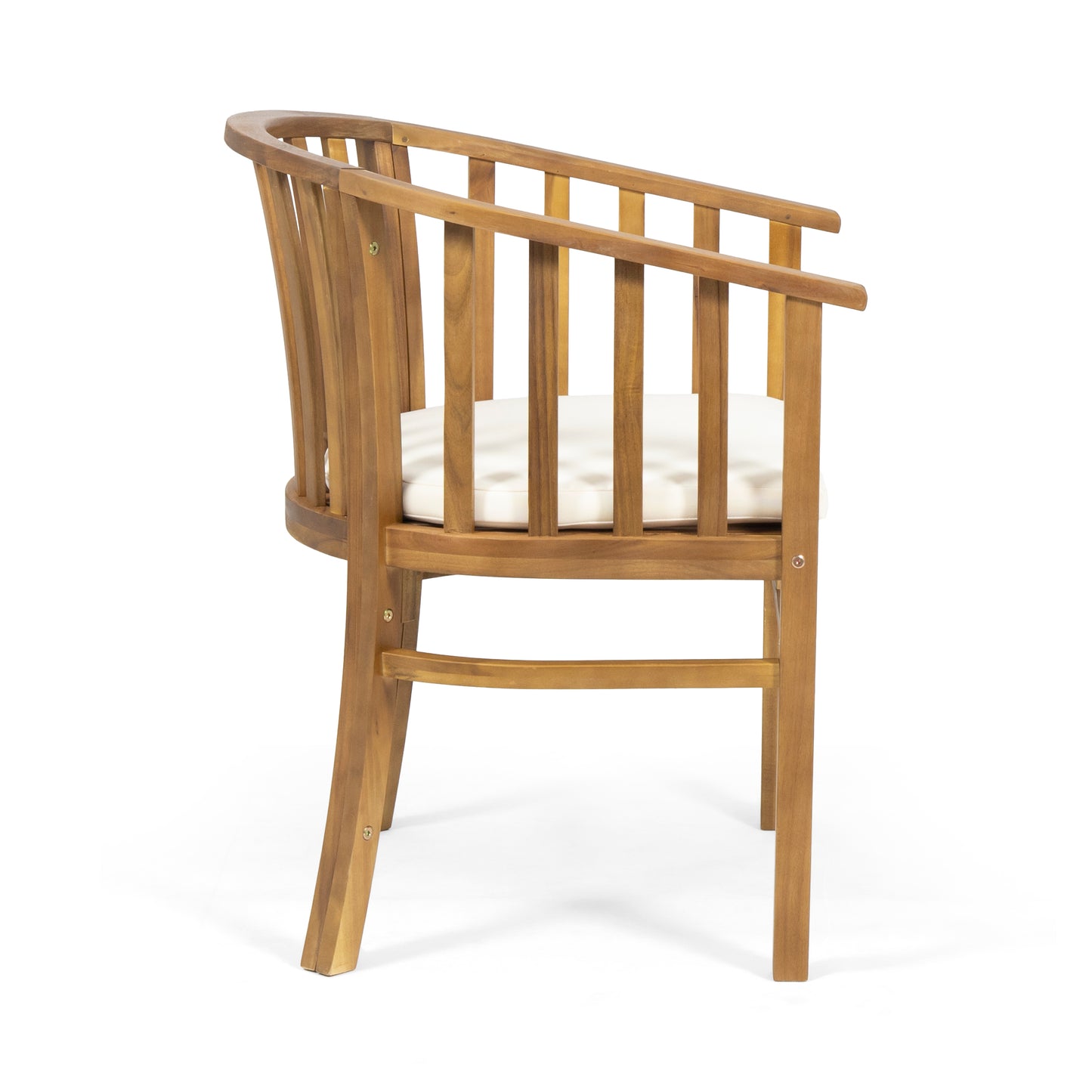 Outdoor Wooden Dining Chairs With Cushions, Set of 2, Cream, Teak Finish