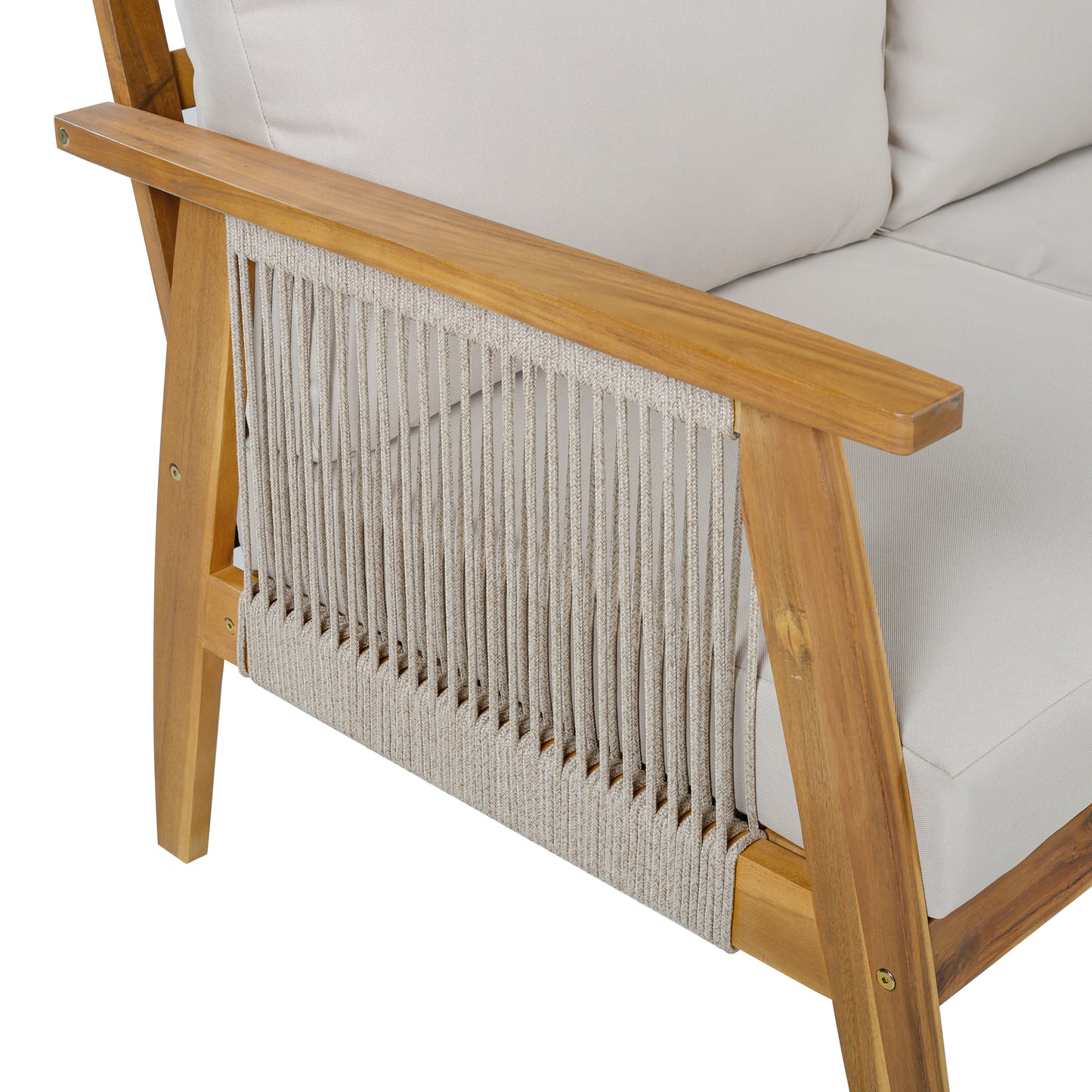 Outdoor Acacia Wood and Rope 3 Seater Patio Sofa