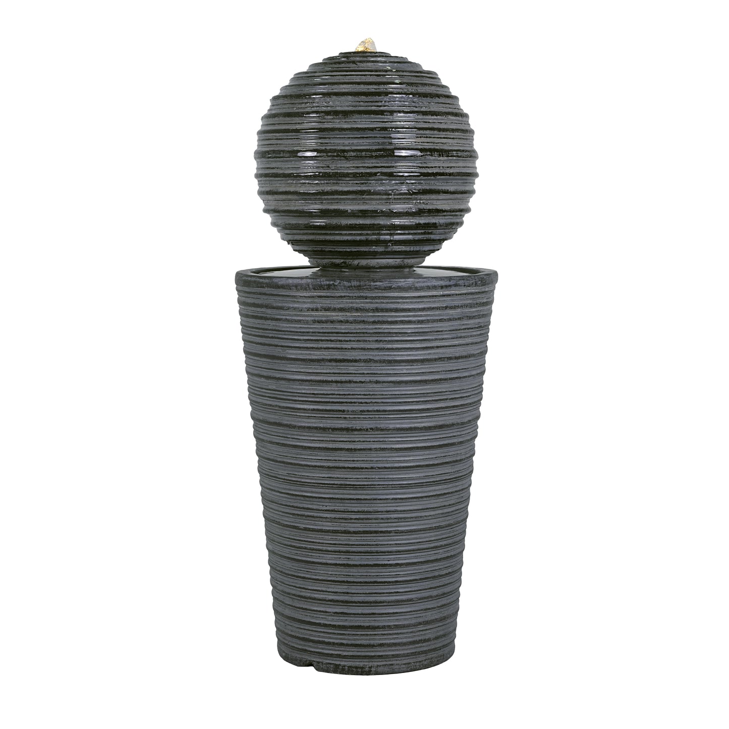 31.5"H Tall Striped Concrete Column Fountain-LED Light,Shadow Ambiance Maker for Modern Outdoor Spaces
