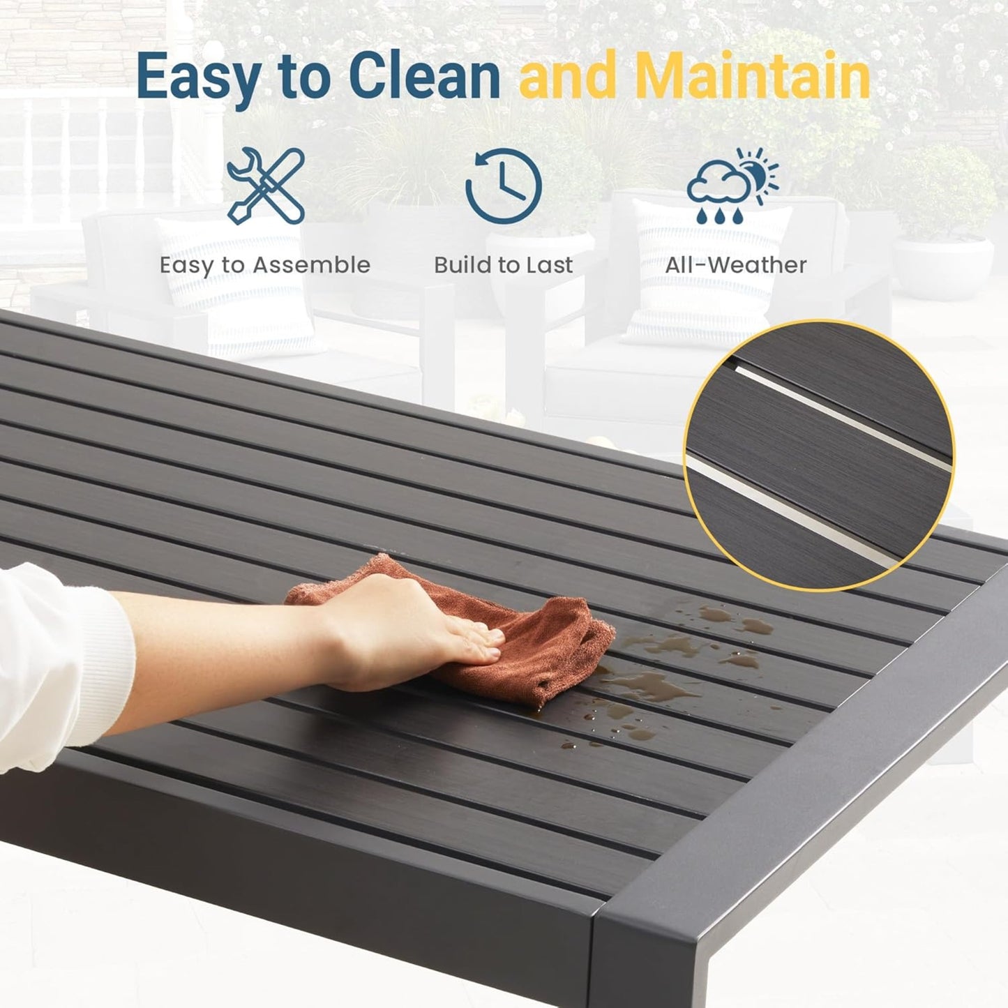 43" x 24" All-Weather Metal Outdoor Coffee Table with Wood-Look Top and Gray Frame