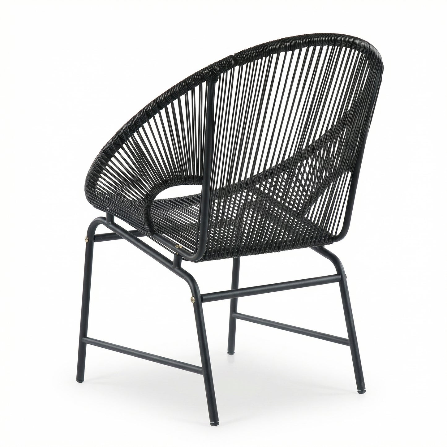 NUSA OUTDOOR PATIO WICKER CHAIR, BLACK PE RATTAN & IRON FRAME, SET OF 2