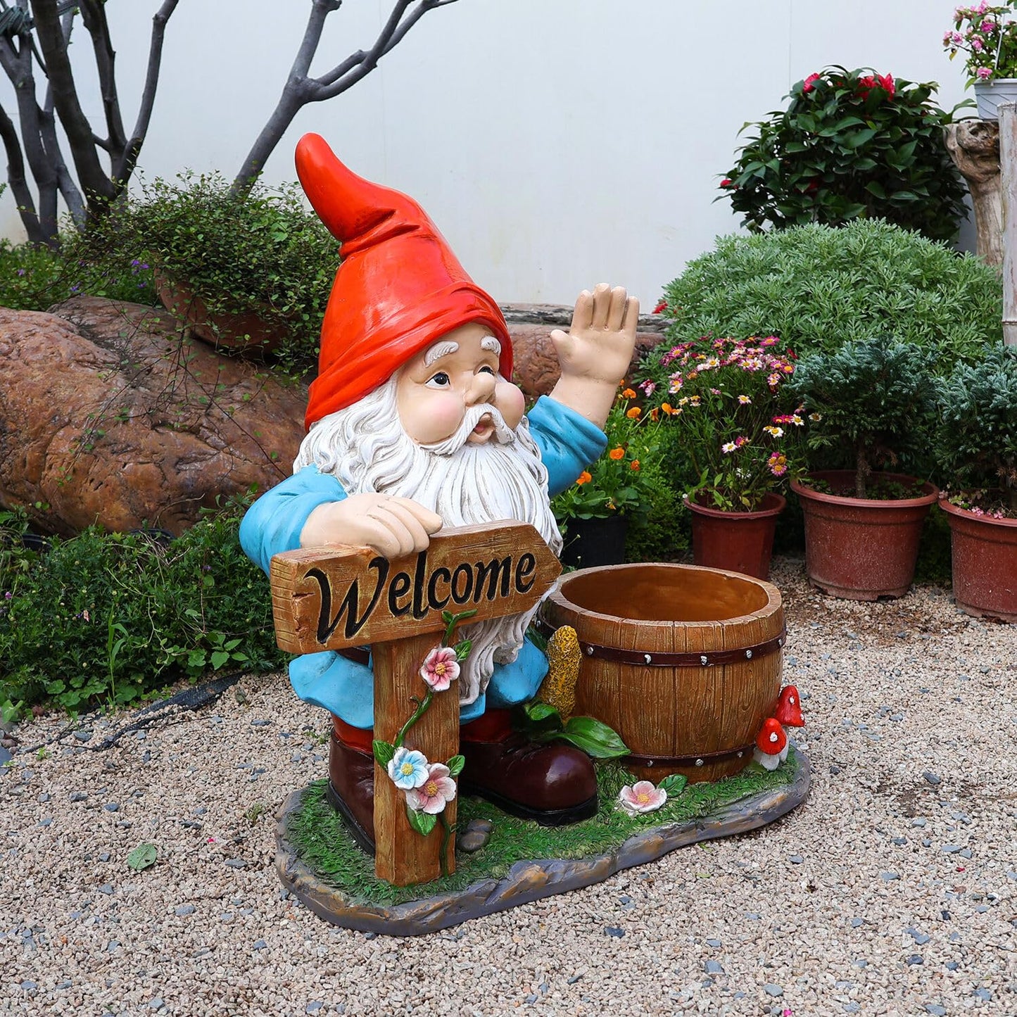 Outdoor Garden Sculpture Gnome Flower Pot Planter - Unique Yard Statue Decoration, Interesting Law Outdoor Ornament