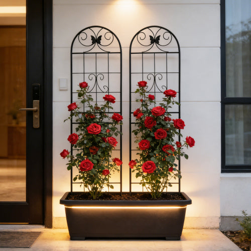 2-Pack Metal Garden Trellis 71 in. x 19.7 in. Simple Design Trellis for Climbing Plants Flower Support, Butterfly Black