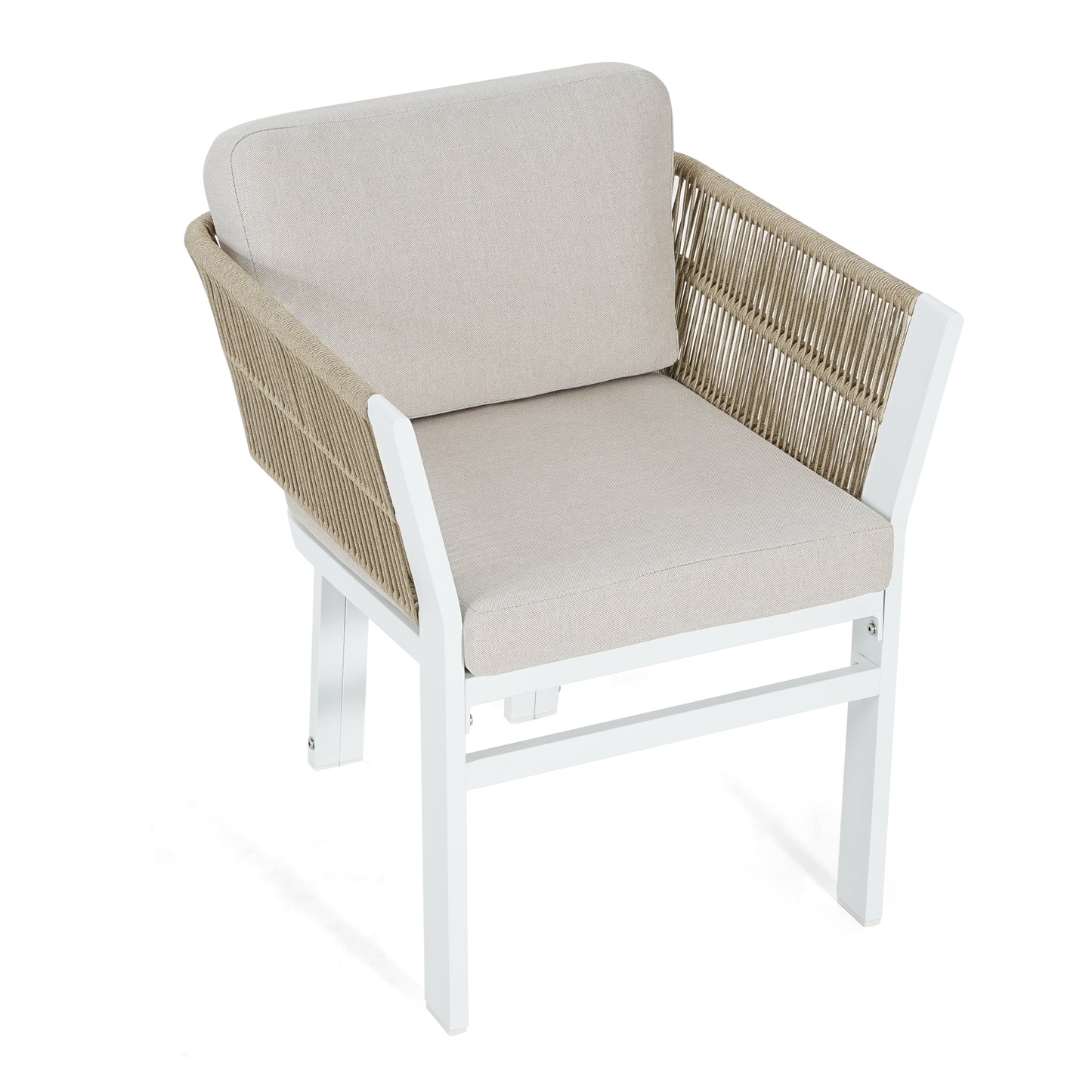 Outdoor Dining Chair Set of 2 ,White Aluminum Frame with Beige Cushion, 300lbs Capacity, All-Weather Patio Seating for Backyard, Deck & Garden