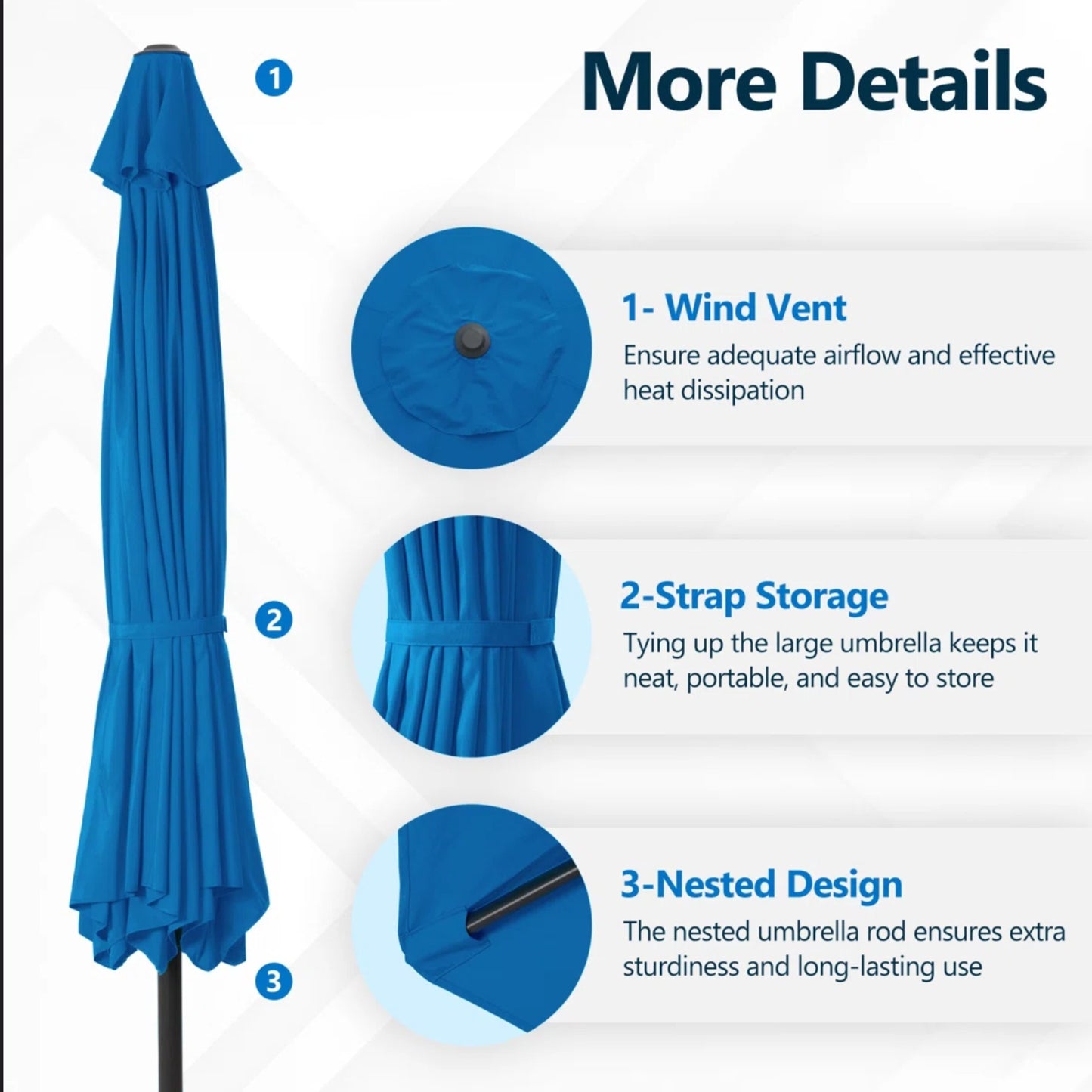 11 Feet Blue Solar LED  Patio Umbrella with Crank Lift , Tilt * 8 Ribs, UV-Resistant Canopy for Pool, Backyard & Patio (Without base)
