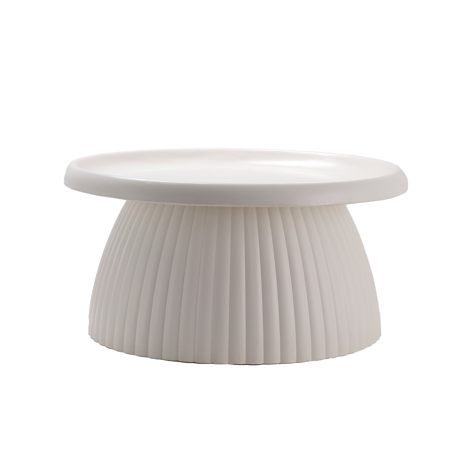 White Magnesium Oxide Fluted Pedestal Coffee Table   27.56" Diameter Round Center Table