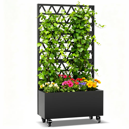 Black Steel Rectangular Raised Garden Bed (35.83 in. L x 16.14 in. W x 72.05 in. H) for Climbing Plants, Vegetable Vines