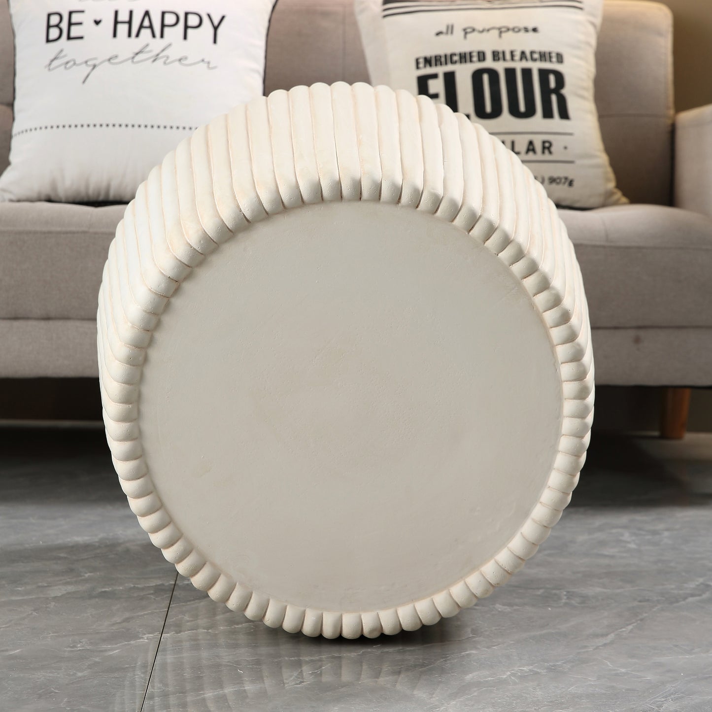 Off-White Magnesium Oxide Fluted Tapered Side Table  16.54" Top Diameter Round End Table