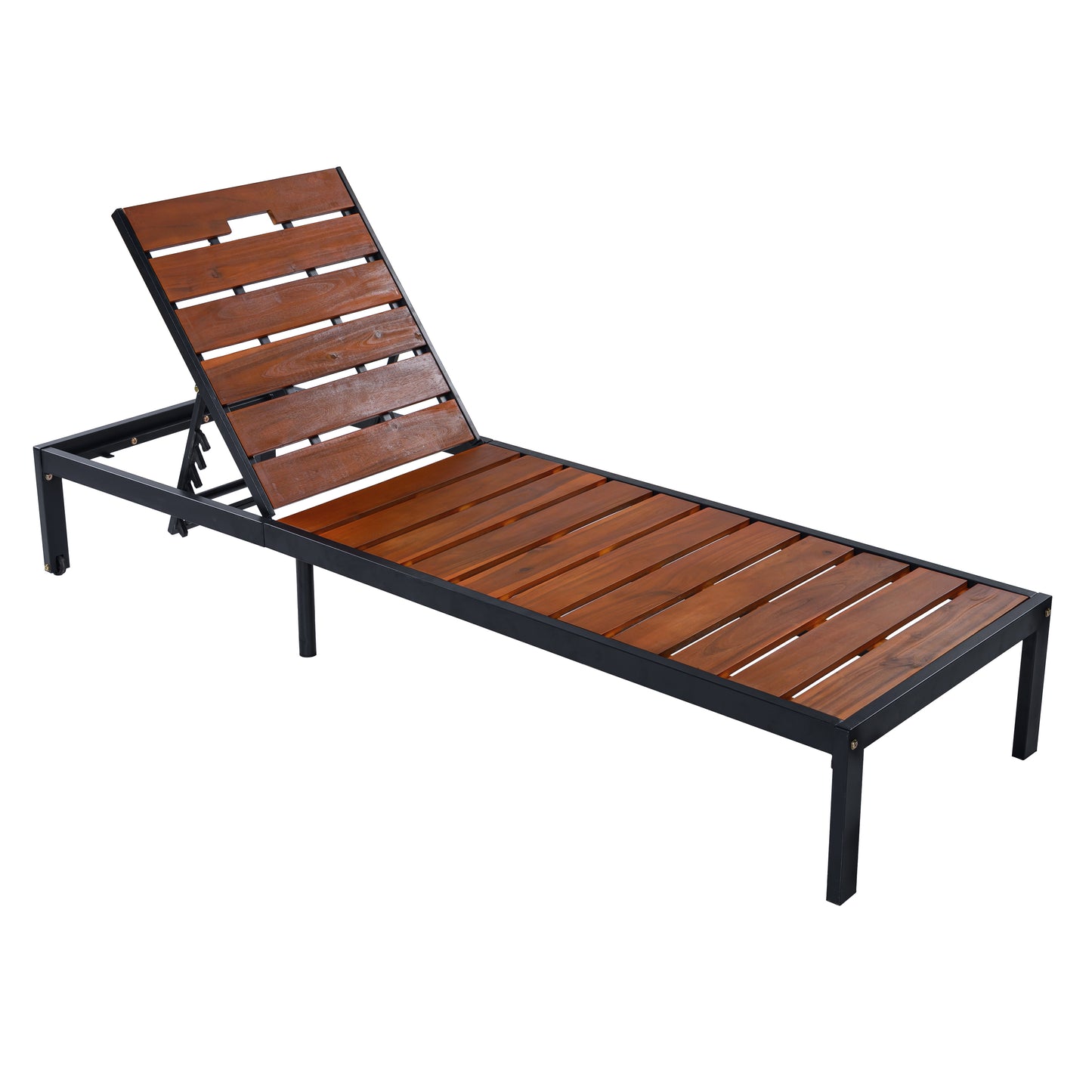 Outdoor Chaise Lounges Pool Lounge Chairs Outdoor Daybed Recliner with Adjustable Backrest for Patio, Poolside or Beach, Black+Brown