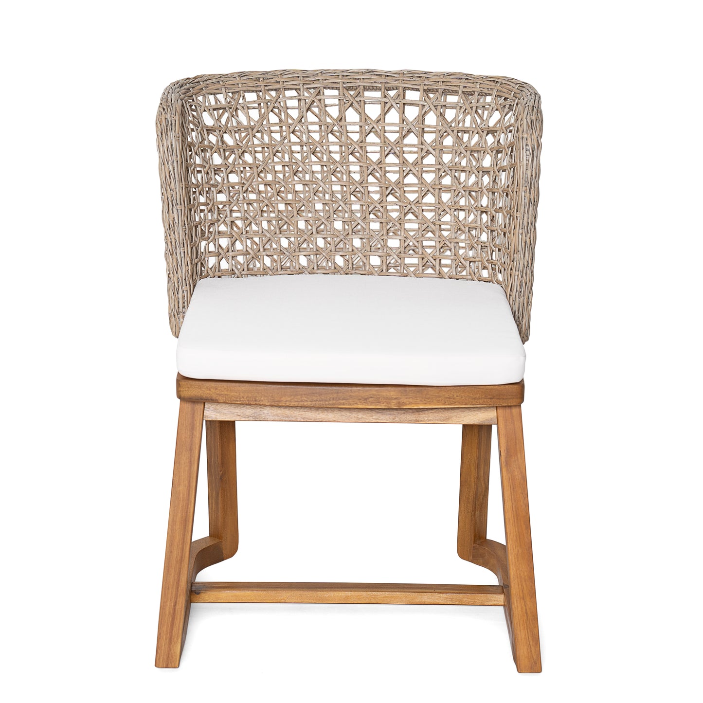 Outdoor Acacia Wood Dining Chairs (Set of 2), Teak Finish Patio Chairs with Beige Cushion & Multi Light Brown Wicker Back, Weather Resistant Side Chairs for Garden, Backyard, Patio